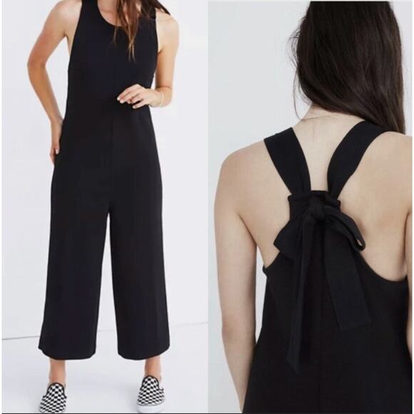 Madewell XS Texture&Thread Textured Knit Wide Leg Jumpsuit Crop Overalls Black - Picture 1 of 8